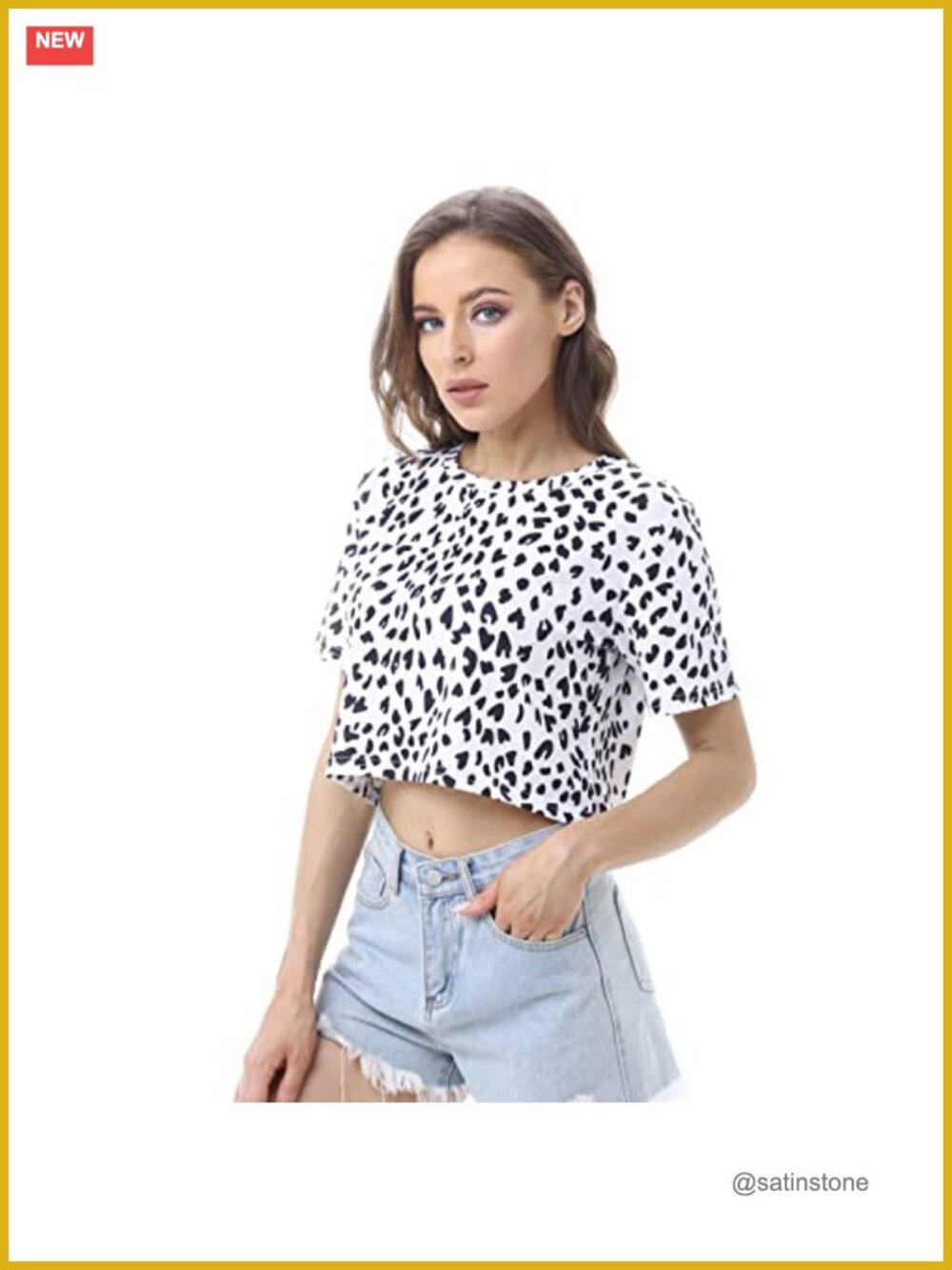 Women's Dalmatian Print Crop Top - Trendy Short Sleeve Summer Tee